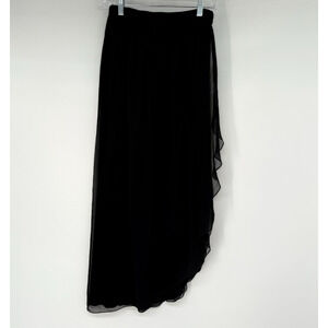 VTG Bob Evans Silk Skirt Womens 8 Black Asymmetric Ruffle Flowy